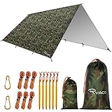 RYACO Tarp 3x4 m Wasserdicht Zeltplane Ultraleicht mit ösen + 6 Erdnägel + 6 Seilen, Anti-UV Schnee Regen Schutz Leicht Kompakt für Hängematte Camping Wandern Picknick Reisen Outdoor Aktivitäten