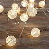 LED Lichterkette mit 15 Kugeln, Crackled Glas Optik, Warmweiße 1,5cm Bälle 10cm Abstand, Timer 6/18 Std, Batteriebetrieben für Deko & Weihnachten (Cracked Ball, 15er 150cm)