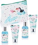 BRUBAKER Cosmetics Beautyset Kokosnuss Duft - 5 tlg. Geschenkset mit Kulturtasche - Flamingo Aufdruck