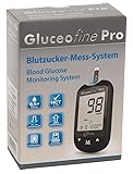 Starter Set L Gluceofine® Pro Blutzuckermessgerät (mg/dL) + 60 Blutzuckerteststreifen, 10 Lanzetten, 1 Stechhilfe, 1 Etui, zur Blutzucker-Selbstkontrolle bei Diabetes