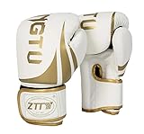 bokalaka Boxhandschuhe, Weiß-Gold, Premium-Kunstleder, Trainingshandschuhe (10 OZ)