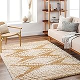 Livabliss Tuzla Shaggy Berber Teppich - Flauschiger Teppich groß für Wohnzimmer, Esszimmer, Schlafzimmer, Langflor Hochflor Teppiche flauschig - 160x220 cm, Wohnzimmerteppich in Senfgelb und Weiß