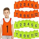 24 Stück Fußball Leibchen für Kinde, Grün & Orange Mesh Sport Trainingsleibchen, Wendbare Nummerierte Trainingswesten für Fussball Volleyball Basketball Teamtraining