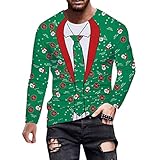 Herren Weihnachtstop Shirt Winter Langarm Bluse Lässige Mode Bedruckter Rundhals Weihnachtsdesign (Green, L)
