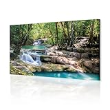decomonkey Bilder Wasserfall 150x50 cm XXL 1 Teilig Leinwandbilder Bild auf Leinwand Vlies Wandbild Kunstdruck Wanddeko Wand Wohnzimmer Wanddekoration Deko Wald Natur Landschaft