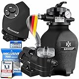 KESSER® Sandfilteranlage Sandfilter+700g Filterbälle ersetzen 25kg Filtersand 7-Wege Ventil mit Druckanzeige Poolfilter 10 m³/h Filteranlage Filterkessel für Pool 10.200 L/h, Inkl. Wettercover,Schwarz