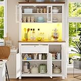 LAKFEW Küchenschrank mit Arbeitsplatte und LED-Beleuchtung, Buffetschrank Küchenschränke mit Verstellbaren Ablagen, Küchenbuffet mit 3 Türen und Schubladen, Küchenmöbel, Weiß, 104x40x180, Weiß