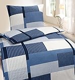 Hochwertige Biber Bettwäsche Baumwolle Grafisch 135x200 80x80 Set 2tlg, Farbe Blau