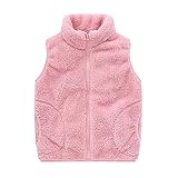 Teddy Weste Mädchenkleidung Ärmellos Teddyfleece Jacke Fleece Winterweste Winter Warme Fleeceweste Plüsch Westen Einfarbig Casual Übergangsjacke Mantel Thermoweste Plüschweste (Pink, 4-5 Years)