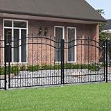 Homgoday Zaun für Tor mit Lanzenspitze, schwarz, 305 x 173 cm, Stahl, Gartentor, Zauntor für den Außenbereich mit Schloss, Fußgänger-Barriere für Hof, Gartentor