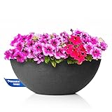 BigDean Pflanzschale - ovale Wasserschale - 51x23x20 cm - Stabiler Kunststoff - Stein-Optik anthrazit - Brunnenschale für Miniteich - Grabschale