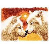 hifrom Knüpfteppich Zum Selber Knüpfen Set, 50x38cm DIY Knüpfhaken Teppich Set Knüpfsets Latch Hook Kit Kreuzstich Set für DIY Handwerk Geschenke Fußabtreter Hauptdekoration (Wolf)