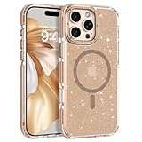 BENTOBEN iPhone 16 Pro Max Hülle Glitzer, Handyhülle iPhone 16 Pro Max 6.9' mit Mag-Safe Magnetisch Bling Transluzentes Anti-Fingerabdruck Handyhülle Rückseite Stoßfest Schutzhülle, Orange Transparent