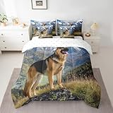 Feelyou King Tröster-Set, 7-teilig, bedruckt, für Mädchen, Jungen, Kinder, Deutscher Schäferhund, Bettwäsche-Set, 3D-Tiermotiv, Haustier-Hundebett-Set mit Laken, Kissenbezügen, Kissenbezügen