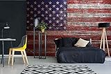 Vlies Fototapete USA-FLAGGE AUF HOLZSTRUKTUR 375 x 250 cm (inkl. Kleister) - Vlies Tapete, Wandtapete, Wandbilder - Tapete für Wohnzimmer Schlafzimmer, Büro, Küche - Montagefertig