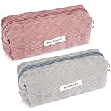 kaiyaya 2 Stücke Mäppchen Cord-Stoff,Federmäppchen Rosa Grau Etui Federtasche Pencil Case Federmappe,Schlamppermäppchen Cord Stiftetasche Stiftemappe Pencil Case,Für Mädchen Teenager Federtaschen