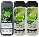alverde Men Naturkosmetik 3er-Set Haarpflege: Shampoo Anti-Schuppen Clean Boost Reinigung mit Coffein & Keratin für schuppenfreies Haar, 200 ml + Active Nature Shampoo mit Hopfen, 2 x 200 ml, (600 ml)