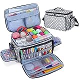 Luxja Nähset Aufbewahrung, Nähzubehör Tasche Organizer für Anfänger, Reisende, Tragetasche für Nähmaschine Zubehör und Nähzeuge, Grau Punkt