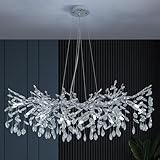 Moderne Kristall Esszimmerlampe HäNgend,Luxury Chrom Kronleuchte Aus K9 Kristall Aluminium Baumzweigen,Lang 10-Light Kronleuchter FüR Wohnzimmer,Schlafzimmer,Hohe Decke L100Cm