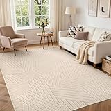 BEIMO Kurzflor Wohnzimmerteppich 160X230CM, Großer Flauschiger Langflor rutschfest Boho Beige Teppich mit 3D Optik, Waschbarer Moderner Teppich für Schlafzimmer, Küche&Flur