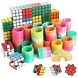 MUSUNFE 48 Stück Partytütenfüller, darunter 24 Stück Mini-Smiley-Frühlinge und 24 Stück 3 x 3 cm große Puzzle-Zauberwürfel (48 Stück)