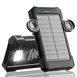 Solar Powerbank 26800 mAh mit Saugnapfhalterung, Powerbank Externe Akkus 3 USB Anschlüsse mit Taschenlampen Dauerlicht/SOS/Stroboskop wasserdichte Outdoor Solar Ladegerät für Handy