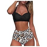 MIN Ying Badeanzug mit hoher Taille, Vintage, Damen, Bikini, Bademoden, Push-Up, Halter, Badeanzug, 2-teilig, Bandage mit Triangel-Bikiniunterteil, Kleidung, Damen, Badeanzug, Shorty, Strand,