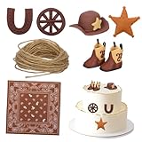 GALPADA Cowboy Cake Topper Kunststoff Hellbraun Western Party Deko Wiederverwendbar Für Geburtstag Cowgirl Party Zubehör Kuchen Dekorationen