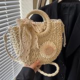 AAIXXIZAO Strohtaschen Strandtasche Handgewebte Stroh Rattan Halbmond Strand Handtasche Kleine Frauen Aushöhlen Crossbody Umhängetasche 20X8X20Cm Beige