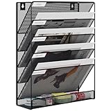 EasyPAG 6 Fächer Metall A4 Zeitschriftenhalter Wand Zeitschriften Wandhalter Aktenablage Dokumentenhalter Hängend Magazin Organizer Flyerständer Prospektspender,Schwarz