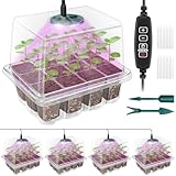 Qoolife Zimmergewächshaus Anzuchtkasten, Mini Gewächshaus Anzucht Set mit erhöhten Deckel, Setzling Starter mit Pflanzenlichter mit vollem 4 Stück (Transparent)