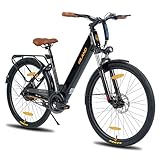 HILAND 26 Zoll Elektrisches Citybike, 250W Motor, 36V 7,8Ah Akku, Elektro Pendlerfahrräder mit 7-Gang Schaltung, Scheibenbremsen vorne und hinten, E-Bike für Damen und Herren, Schwarz