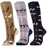 Belloxis Reitsocken 39-42 Damen Pferde Mädchen Geschenk Reitsocken Damen Pferde Geschenk Pferdeliebhaber Kniestrümpfe Damen Reiter Socken Damen 39-42 Baumwolle