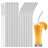 Edelstahl Strohhalme Wiederverwendbar,16 Stück 304 wiederverwendbaren Trinkhalmen Edelstahl, 8 gerade + 8 gebogene + 2 Reinigungsbürsten, sehr geeignet für alle Arten