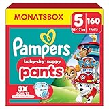 Pampers Baby-Dry Pants Paw Patrol Edition Größe 5, 160 Windeln, 11kg-17kg, 360° Passform hilft, Auslaufen zu verhindern