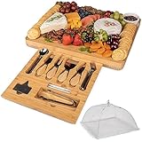 ImpiriLux Charcuterie Board Set | Große Bambus-Käseplatte mit Netzschirm-Abdeckungen und Utensilien | Ideal für Gastgeber, Catering, Einweihungsgeschenke, Hochzeiten, Paare, Mütter