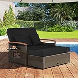 GIANTEX Rattan Lounge Möbel Outdoor, Gartenlounge 2 Sitzer mit Liegefunktion, Balkon Lounge Set Gartensofa mit Hocker, Doppelliege 2 Personen, Garten Lounge Platzsparend mit Stauraum, Outdoor Sofa