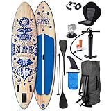 BRAST® SUP Board Summer | Aufblasbares Stand up Paddle Set | 320x81x15cm viele Modelle | 5 Jahre Garantie | inkl. Sonderzubehör | 2in1 Paddel Kajak-Sitz Action-Cam-Halterung Fußschlaufe | Natural Blau