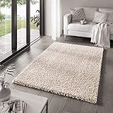 Taracarpet Shaggy Teppich Wohnzimmer Venezia Hochflor Langflor Teppiche modern Creme 150x150 cm