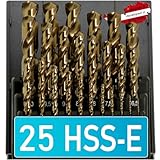 WELIQU Metallbohrer Set HSS-E Cobalt Pro 25-teilig - M35 Spiralbohrer-Set - 1-13mm, 0,5mm Schritte - Selbstzentrierend für Edelstahl, Stahl, Eisen usw.