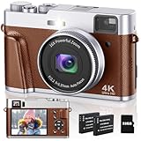CAMKORY 4K Digitalkamera 48MP Fotokamera mit 32G Karte Autofokus Optischer Sucher 16X Zoom Kamera Fotokamera Fotoapparat Kompaktkamera mit 2 Akku Kameratasche Blitz für Anfänger Jugendliche (Braun)