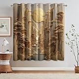 95% Blickdichte Vorhänge Chinesisch, Thermo Verdunklungsvorhänge mit Ösen, Asiatisch Berg Japanisch Fenster Gardinen Wohnzimmer Schlafzimmer Deko, 2er Set H 137 x B 117 - B487