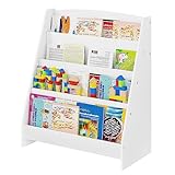 Lestarain Kinderregal mit 4 offenen Fächern, Bücherregal Aufbewahrungsregal für Kinder, Standregal, Kinderzimmerregal aus MDF, mit Kippsicherung, Weiß