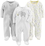 Simple Joys by Carter's Unisex Baby Baumwoll-Strampler mit Fuß, 3er-Pack, Elefant/Streifen/Giraffe, 0-3 Monate