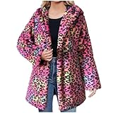 Kunstpelz Mantel Damen Leopard Druck Winterjacke Mode Kunstfell Jacke Langarm Winter Übergangsjacke Große Größen Pelzmantel Dicke Warme Wintermantel Pelzjacke mit Kapuze Felljacke Fellmantel Outwear