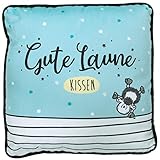Sheepworld Plüschkissen Motiv 'Gute Laune' | Zierkissen, 25 cm x 25 cm, 100% Polyester | Geschenk lustig, Dekoartikel | 46462