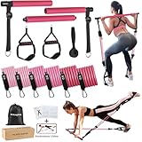 ALongSong Fitnessbänder Pilates Bar Set mit 6 Widerstandsbänder 20-180lbs & 30-240lbs, Trainingsbänder Krafttraining Zuhause Resistance Bands Verstellbare Pilates-Stange Griffe, Türanker