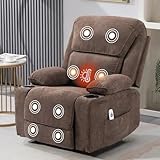 BRTHORY Relaxsessel mit Massagefunktion Fernsehsessel Liegefunktion Vibration Heizung, Dicke Rückenlehne und Armlehnen, mit Wippfunktion, 360°drehbar, Braun