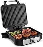 MONXOOK Kontaktgrill 180-Grad-Öffnung, 3-in-1 Antihaftbeschichteter Panini Elektrogrill, Kontakt Sandwich Grill, 1800W Sandwichtoaster mit Abnehmbarer Tropfschale, Einstellbare Temperatur, Edelstahl