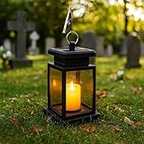 Grablaterne Friedhof Wetterfest Außen Schwarz Solar Laternen LED Kerzen Laternen Flackerlicht Outdoor Hängen Grablicht Grab Windlicht Grablampe für Draußen Garten Grab, Geschenk für Trauer (B)